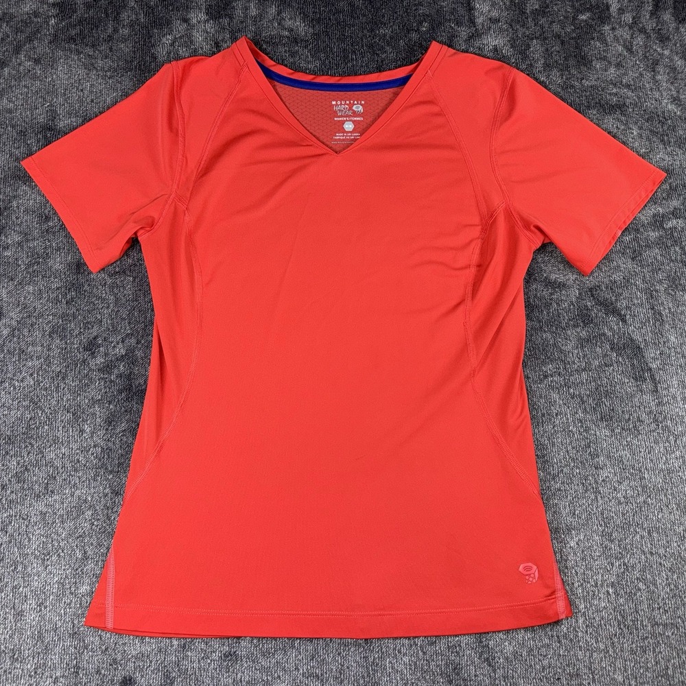 Mountain Hardwear T-Shirt Women's Medium Pink Short Sleeve V Neck Active Gym